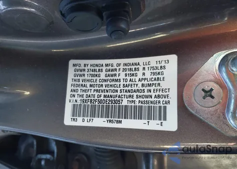 2013 Honda Civic Lx from USA, damaged, VIN 19XFB2F50DE293057